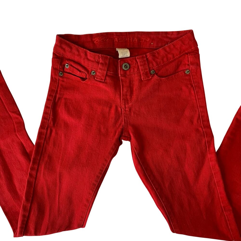 Vtg Blue Asphalt Red Denim Jeans Juniors Sz 1 Stretch Skinny Jeans Y2K 2000s